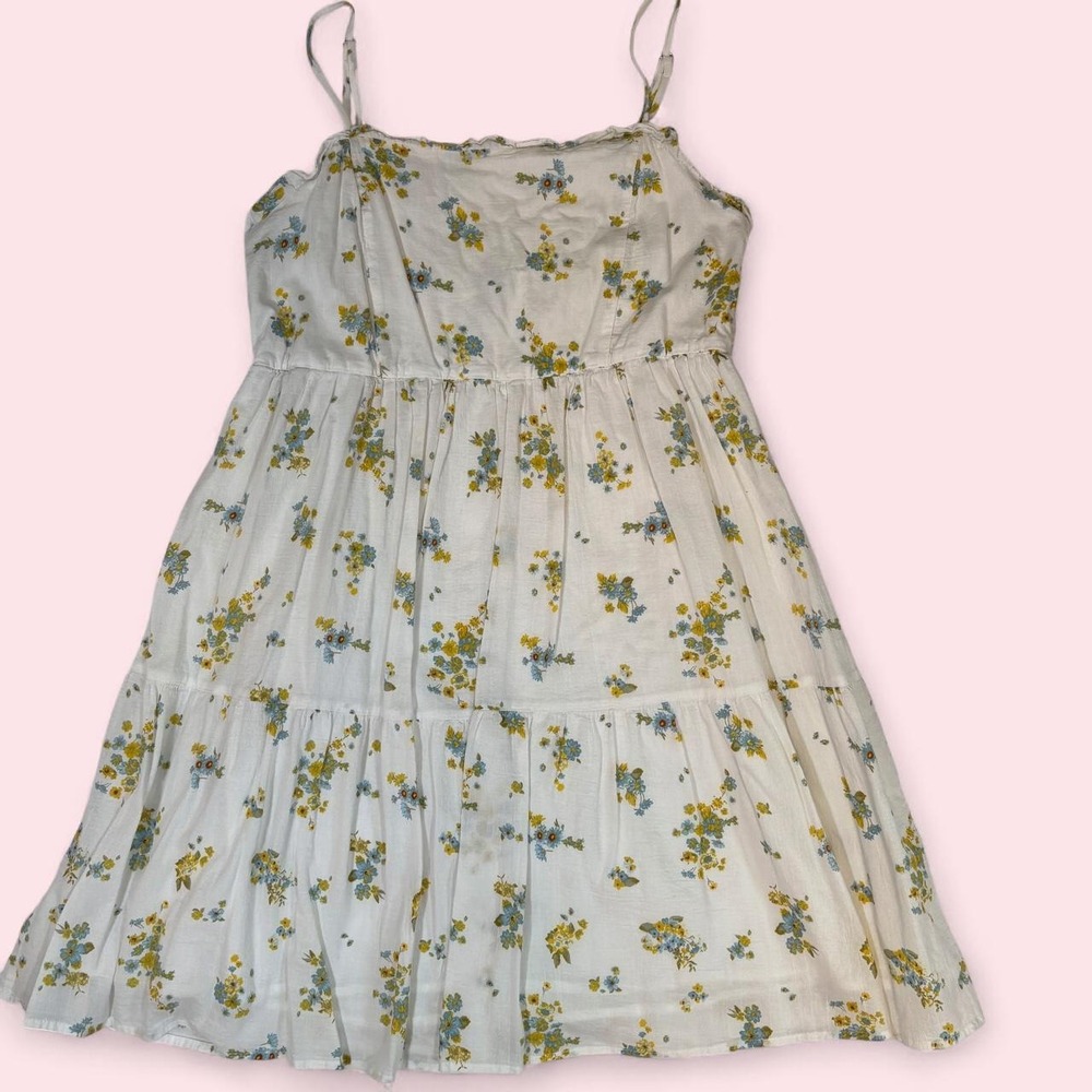 Wild Fable White Cotton Floral Dress with yellow/blue flowers, size L